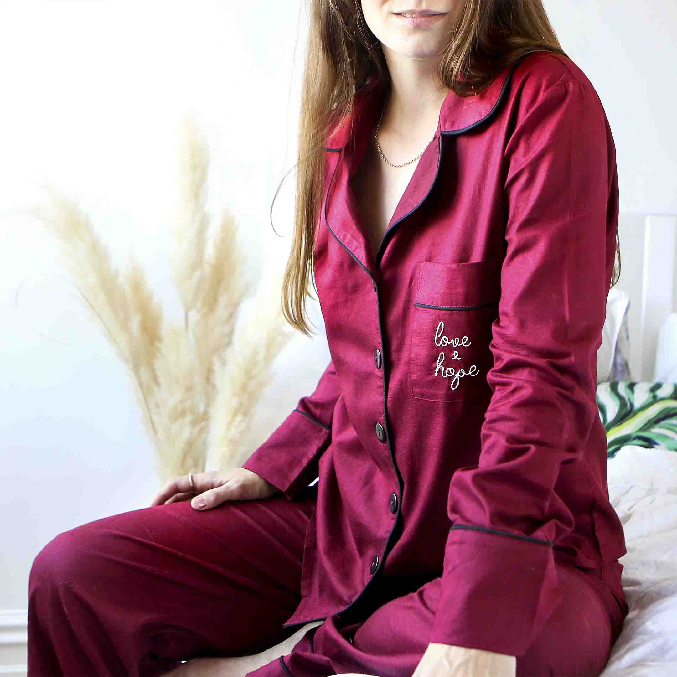 Organic Cotton Pyjamas by StephieAnn. Hand embroidered in Britain.