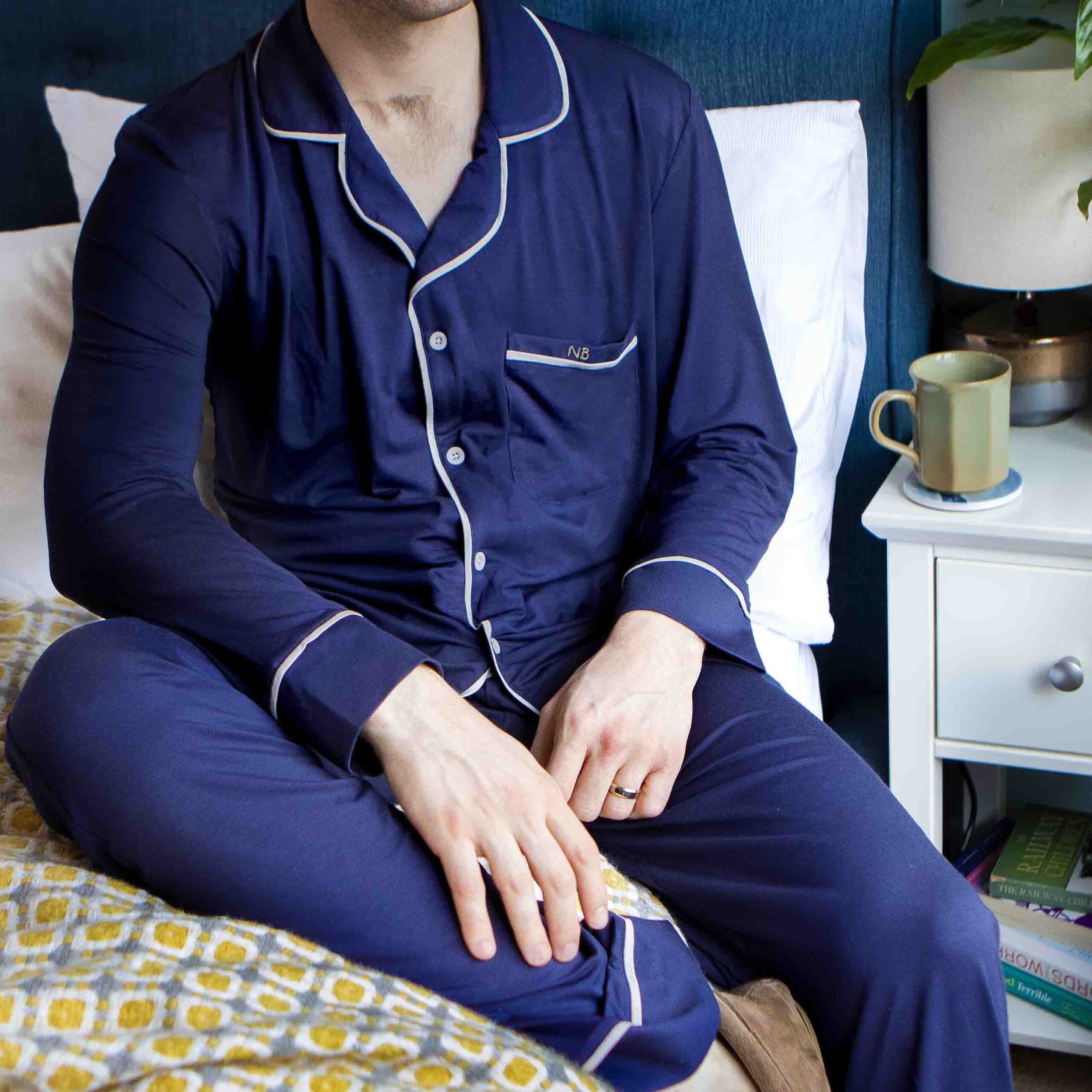 Personalised Men's Bamboo Navy Pyjamas