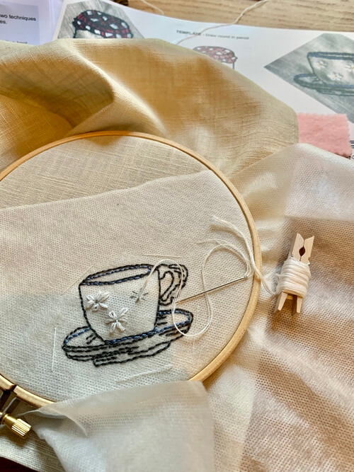 Tea cup embroidery