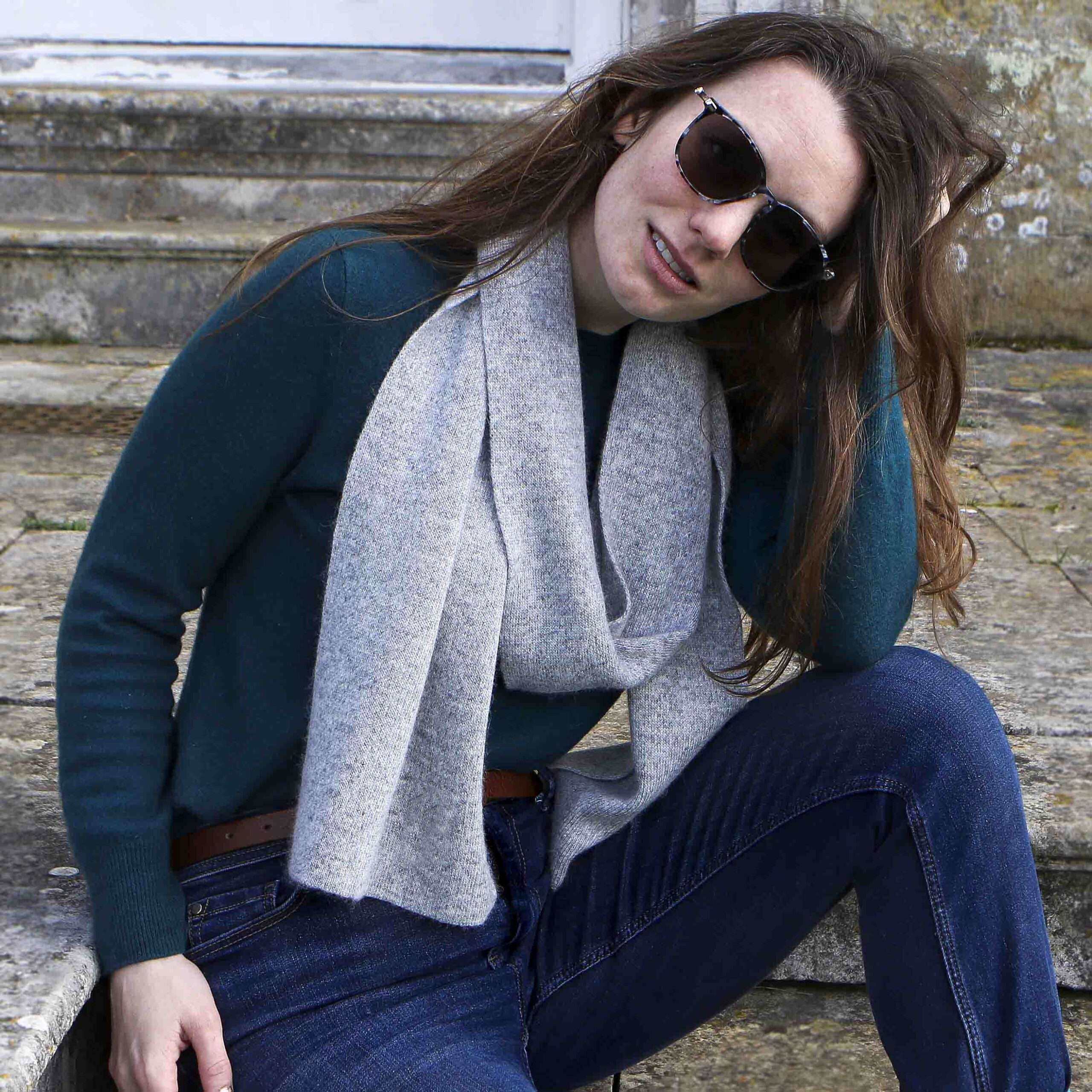 StephieAnn grey long cashmere scarf