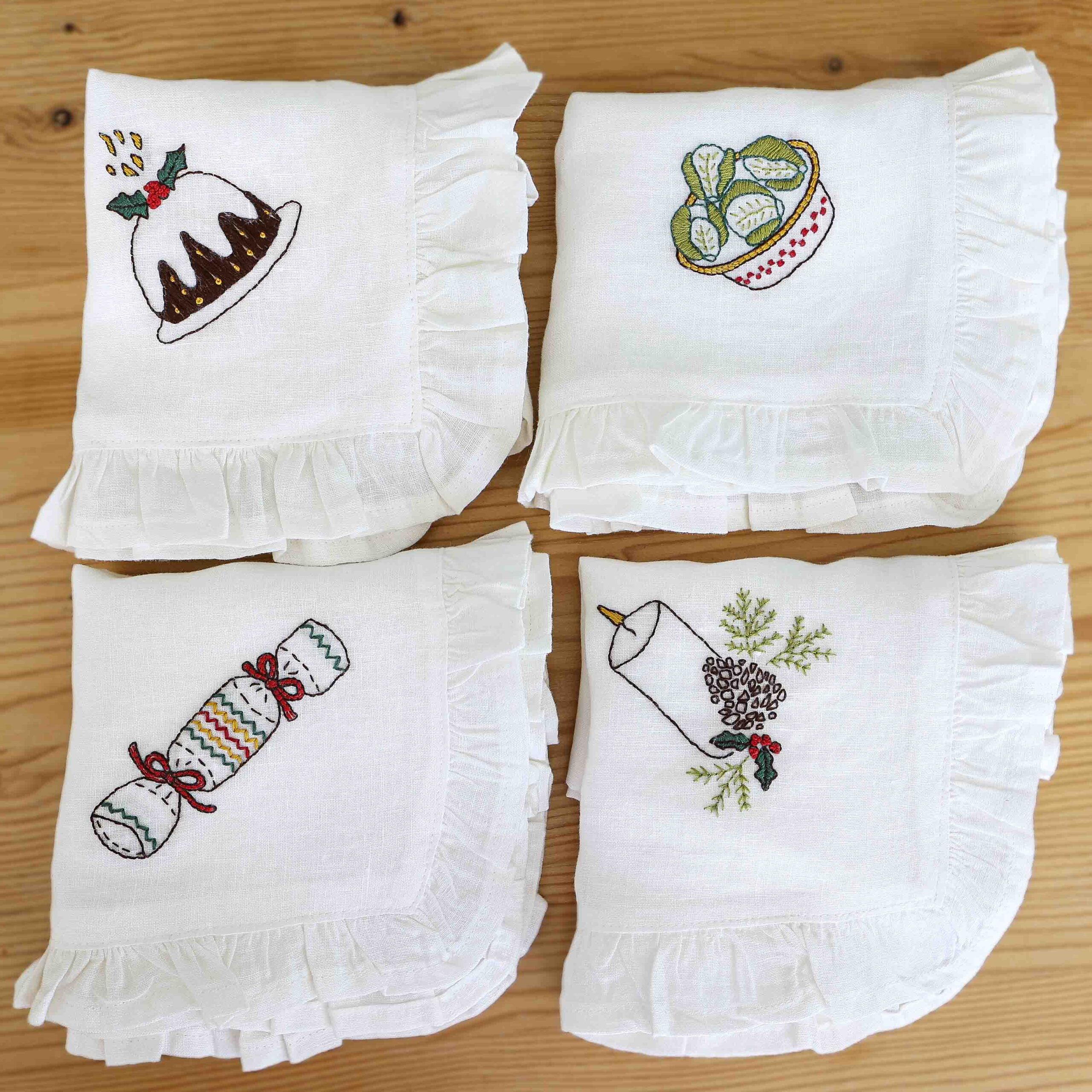 StephieAnn Christmas Napkins hand embroidery kit