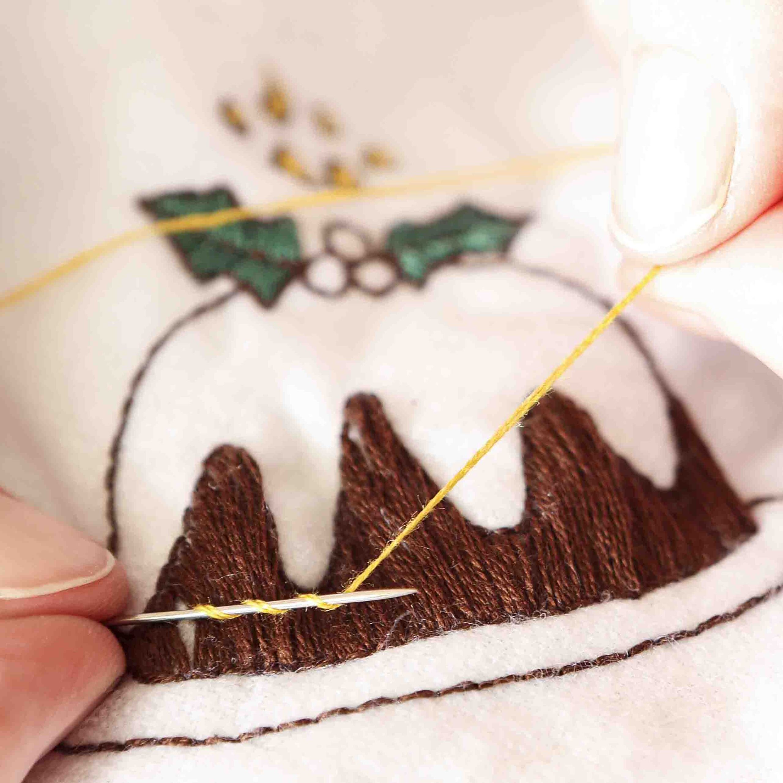 StephieAnn hand embroidery Christmas naplin Christmas pudding