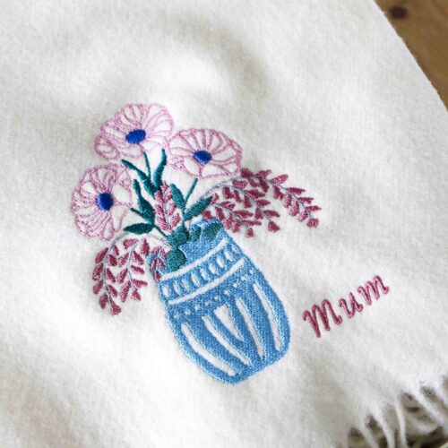 Personalised Flowers in Vase Cashmere Scarf StephieAnn