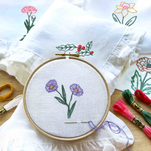 Birth Flower Embroider Your Own Napkins Kit
