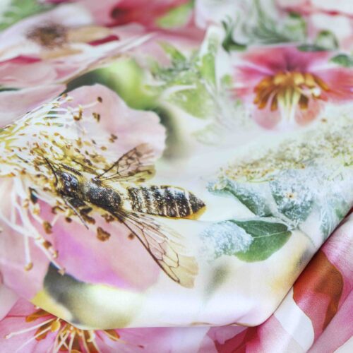 Pink peony silk scarf StephieAnn Design bumble bee