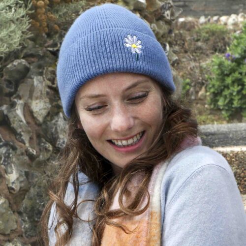 Birth flower blue daisy winter hat StephieAnn