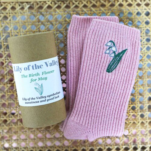 Birth flower cashmere bed socks Lily of the valley May StephieAnn
