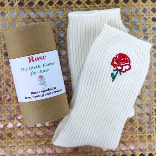 Birth flower cashmere wool bed socks Rose June StephieAnn