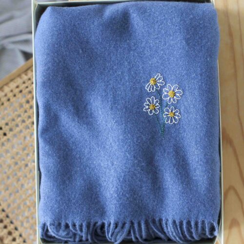 Birth flower embroidered daisy cashmere scarf
