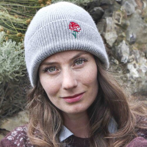Birth flower grey rose wool hat StephieAnn