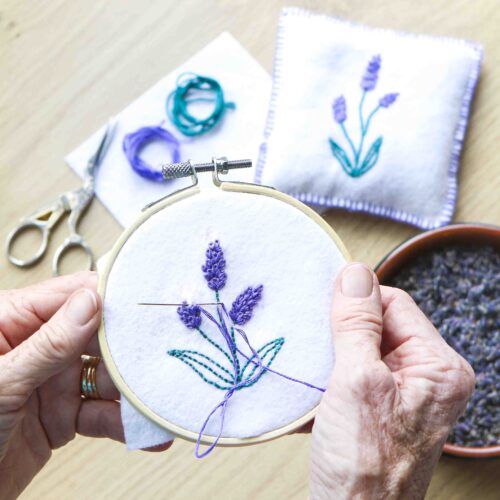 StephieAnn hand embroidery lavender bag workshop
