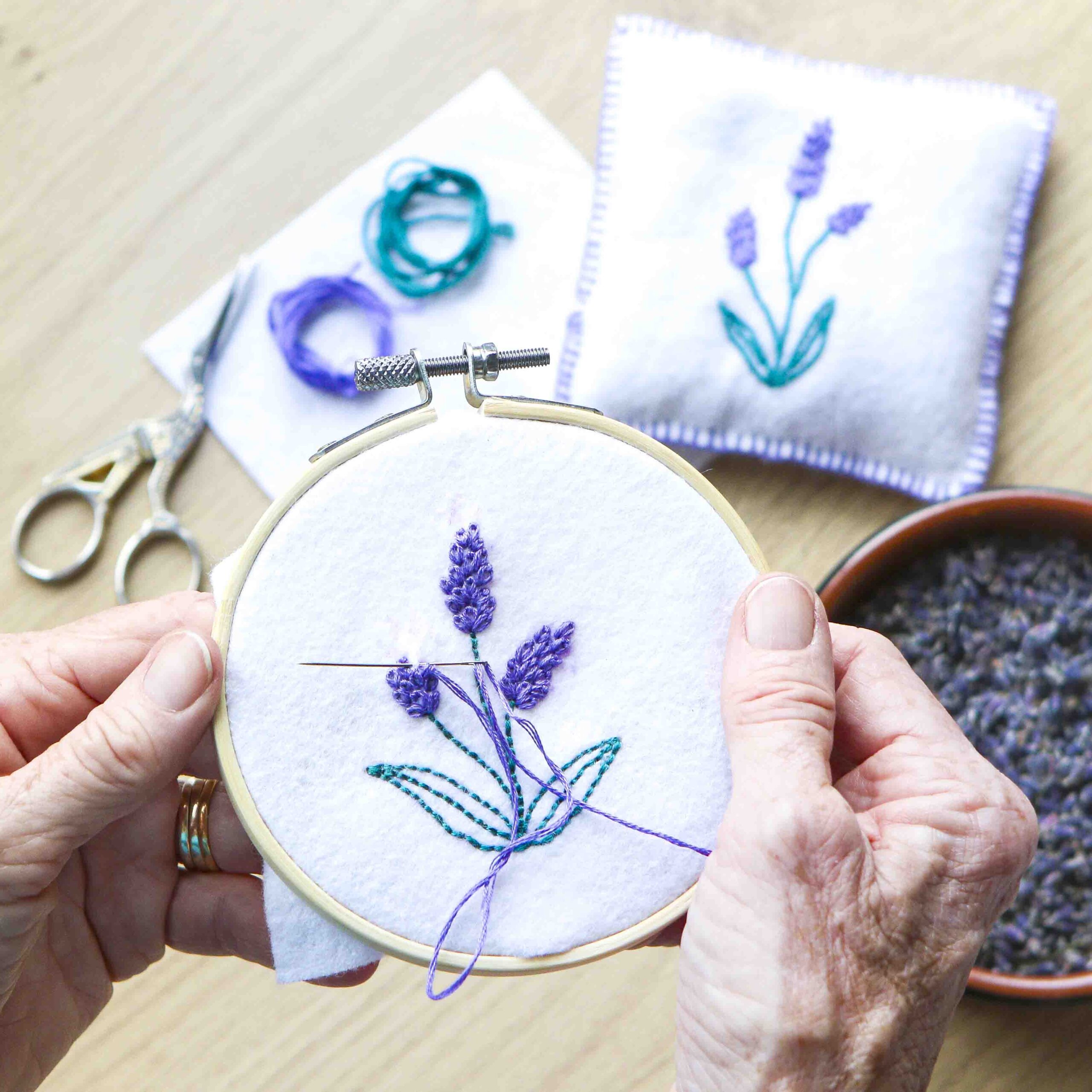 diy hand embroidered lavender bags