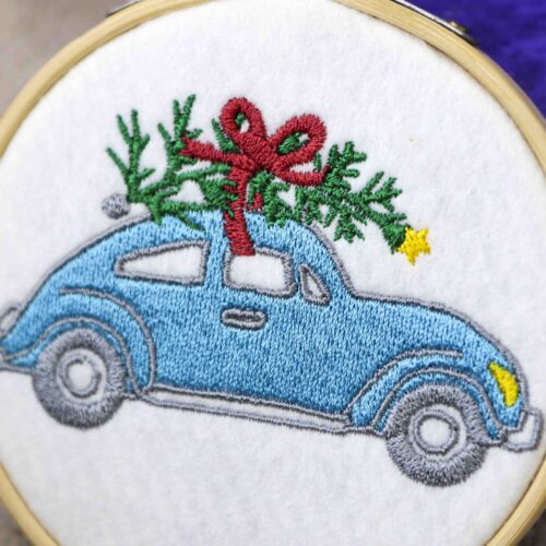 Christmas car decoration embroidered hoop StephieAnn