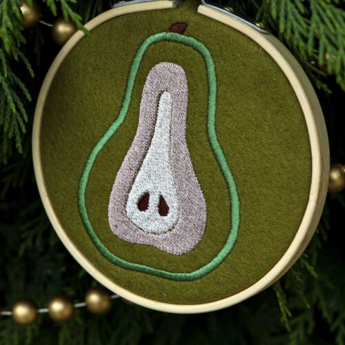 StephieAnn Pear embroidered Christmas decoration