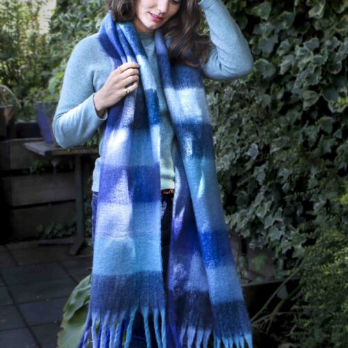 Blue check long scarf StephieAnn