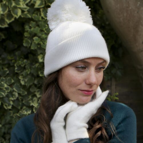 Cream hat and gloves cashmere gift set StephieAnn