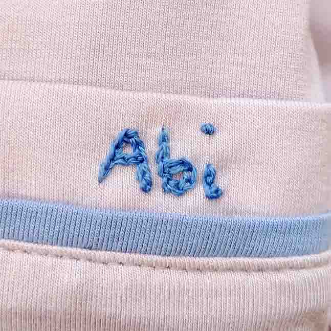 Personalised Pink pyjamas with blue embroidery StephieAnn