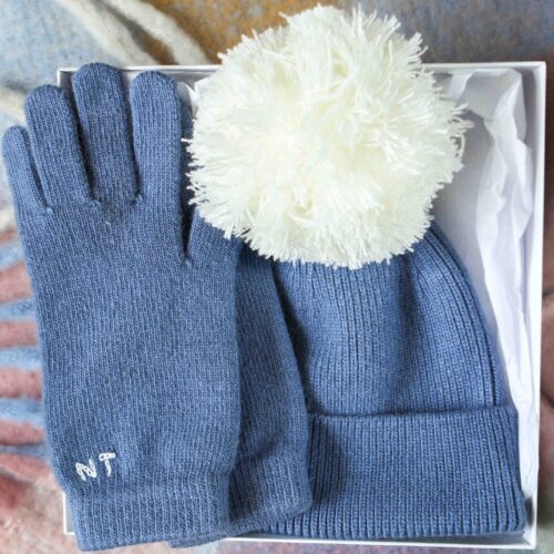 StephieAnn Blue cashmere gloves and hat gift set