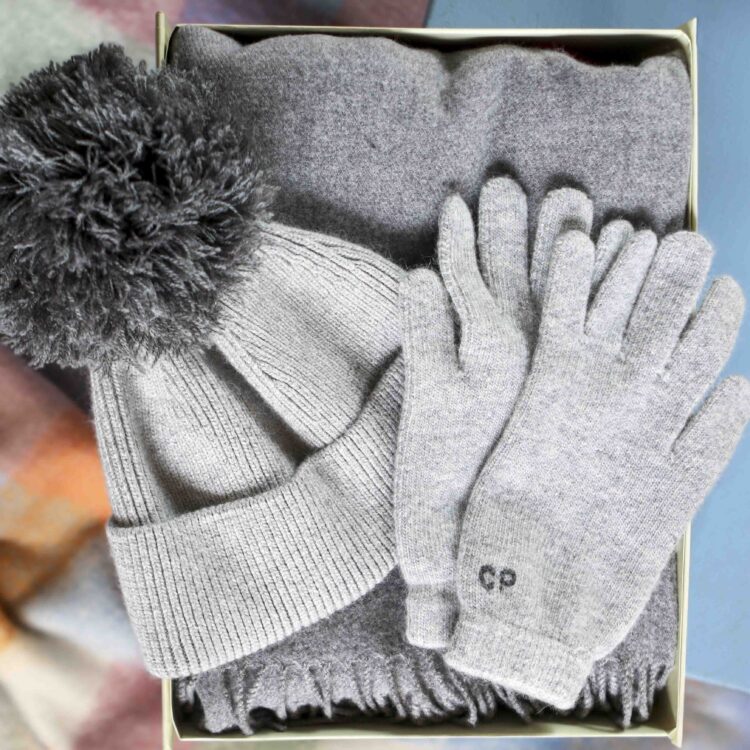 StephieAnn Cashmere Hat scarf gloves grey gift sets