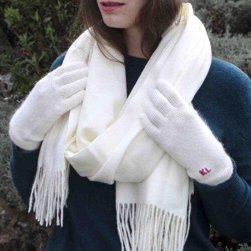 StephieAnn Cream cashmere wool gloves scarf and hat