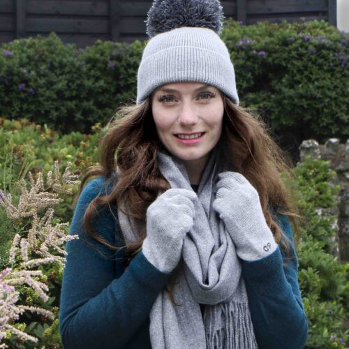 StephieAnn Grey cashmere hat scarf and gloves gift set