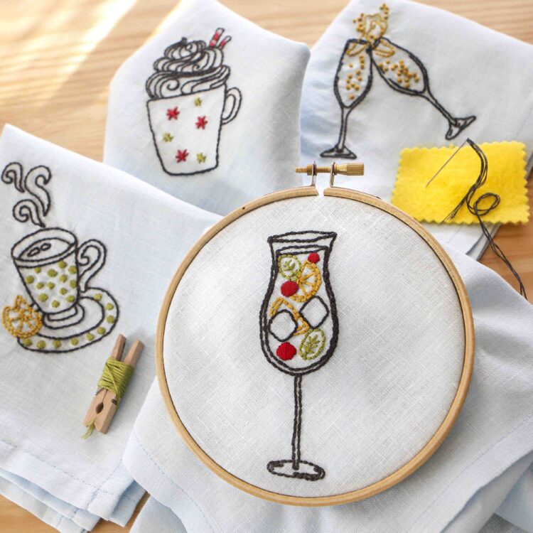 Drinks Linen Napkin Embroidery Stitch Kit